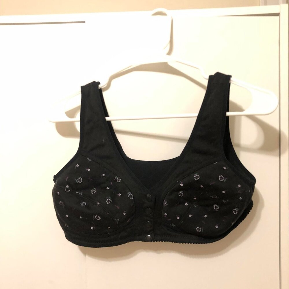 Black with Purple Floral Front-Snap Bra 2x (Never Worn)